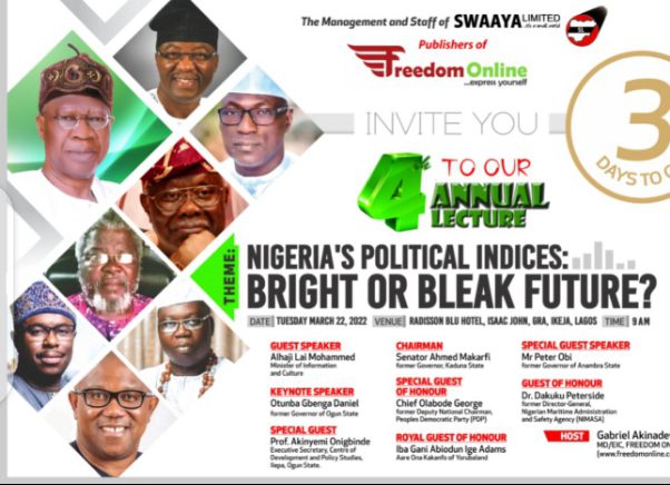 Swaya Limited, Publishers of Freedom Online Holds Annual Lecture on 22nd March in Lagos.