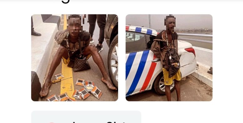 Man Arrested While Stealing LED stud Lights on Lagos Third Mainland Bridge.
