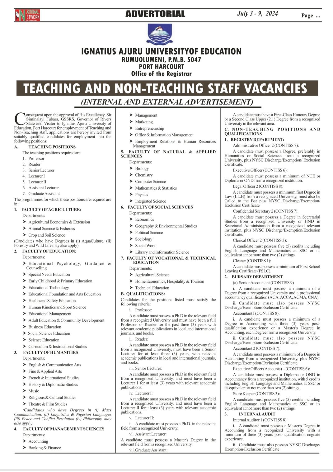 Breaking:IAUE Opens Job Portal Wednesday( See Vacant positions Below).