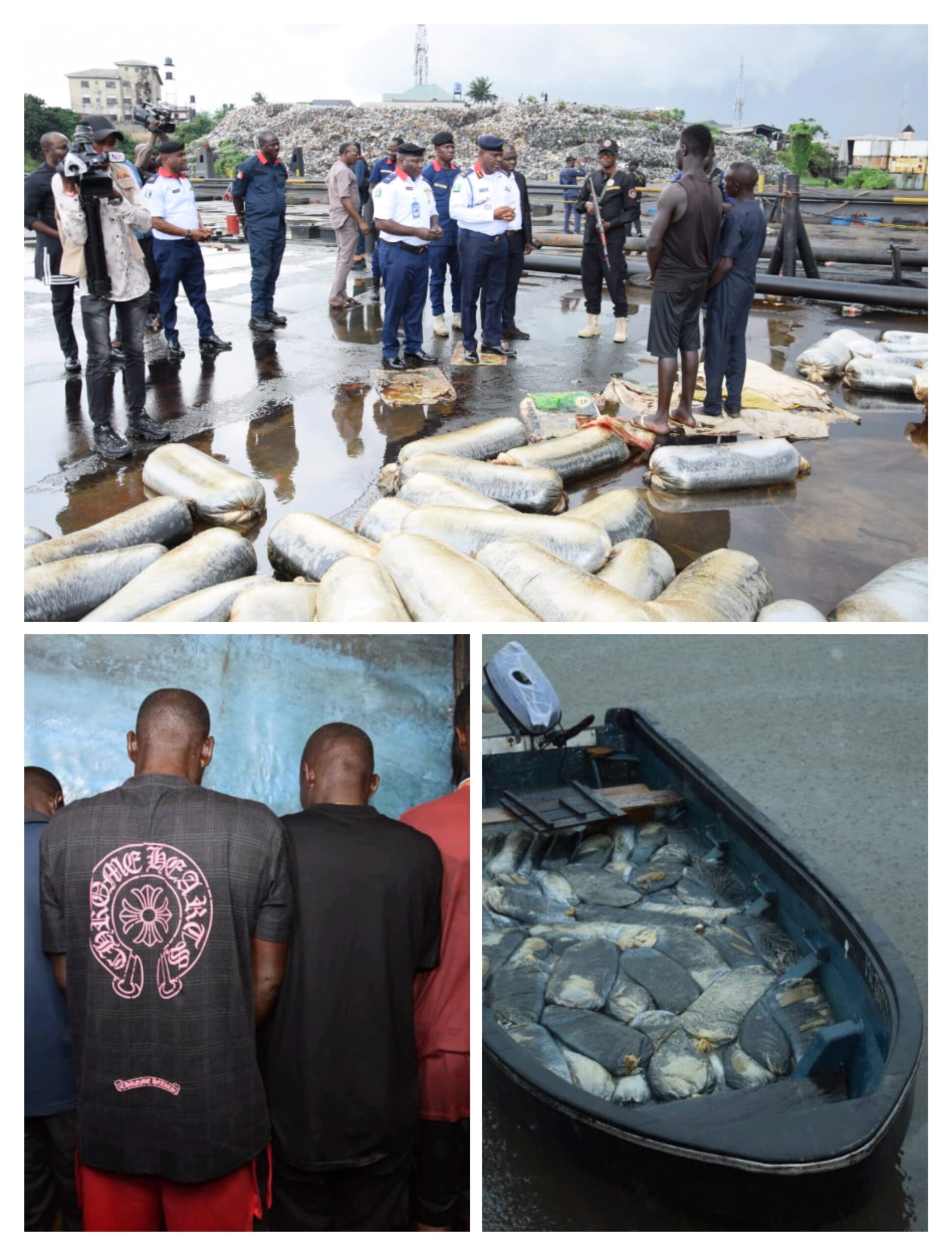 Oil Theft: Rivers NSCDC Parades 7 Suspects,Impounds 3 Boats,One Badge With  Illegally Refined Ago.