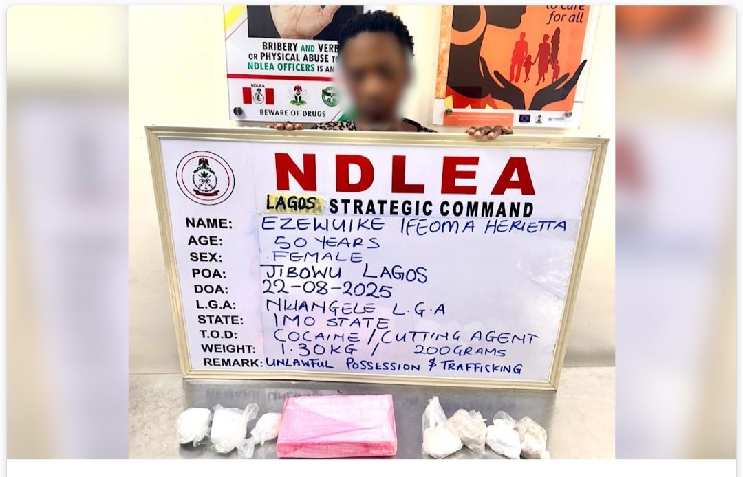 NDLEA Arrests Widow At Lagos Bus Terminal For Alleged Cocaine Trafficking