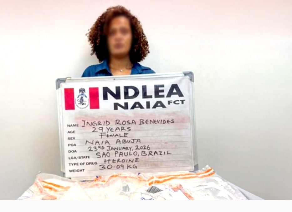 NDLEA Arrests Brazilian Woman Found With Heroin Worth N3 billion At Abuja Airport